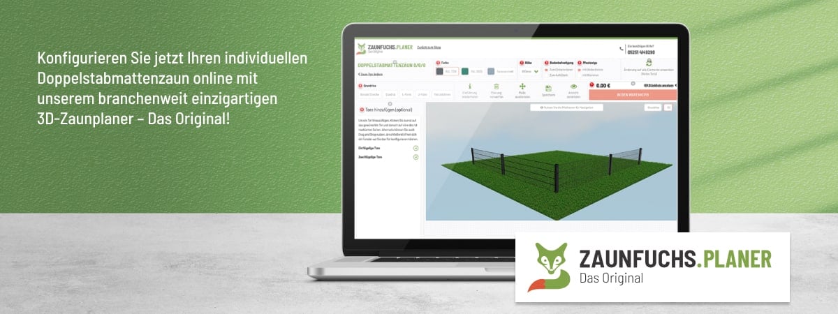 Konfigurieren Sie mit unserem einzigartigen 3D-Zaunkonfigurator Ihren Doppelstabmattenzaun online